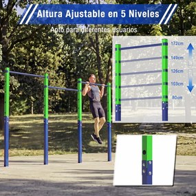 Barra de Elevações Exterior Tripla, 338 x 5 x 231,5 cm, 5 Alturas Ajustáveis, Verde