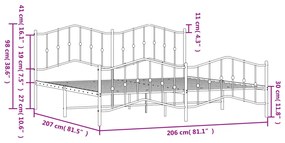 Estrutura de cama com cabeceira e pés 200x200 cm metal preto