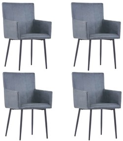 vidaXL Cadeiras de jantar c/ braços 4 pcs camurça artificial cinzento