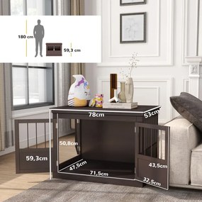 Gaiola para Cães com Mesa Auxiliar 3 Portas Francês e Fecho Magnético para Cães Pequenos 78x53x59,3 cm Castanho