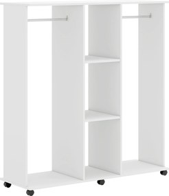 HOMCOM Guarda-Roupa Aberto 2 Varões 3 Prateleiras com 6 Rodízios 120x40x128 cm Branco | Aosom Portugal