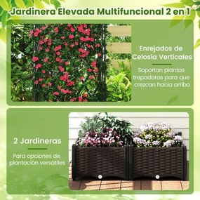 Floreira com treliça para jardim 80,5 x 40 x 126,5 cm, vaso para plantas trepadeiras com sistema de auto-regulação, caixa dupla para plantação, terraç