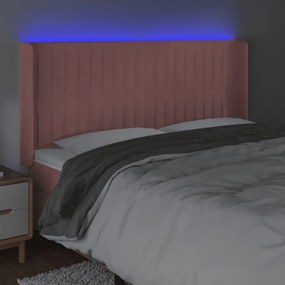 Cabeceira de cama c/ luzes LED veludo 183x16x118/128 cm rosa