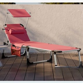 Espreguiçadeira jardim Malta 210x61x35cm com Toldo em alumínio Vermelha