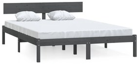 Estrutura de cama 140x190 cm pinho maciço cinzento