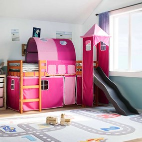 vidaXL Cama alta para criança com torre 80x200 cm pinho maciço rosa