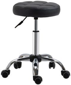 HOMCOM Banco Giratório com Rodas Altura Ajustável entre 48-63cm Banco de Trabalho Estofado em Couro PU para Salão Dentista Diâmetro Ø35,5cm Preto