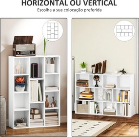 Estante de 3 Níveis Estante para Livros com 11 Compartimentos Desenho Vertical ou Horizontal 74,3x24x106 cm Branco