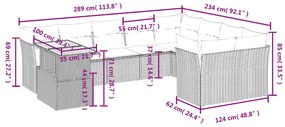 10 pcs conjunto de sofás p/ jardim com almofadões vime PE bege