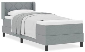 Cama box spring com colchão, cinza claro, 80 x 200 cm, tecido.