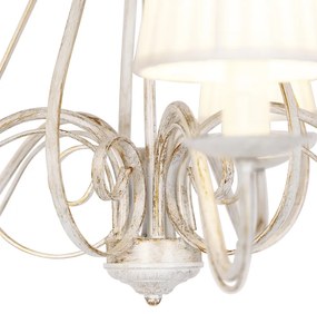 Candeeiro de teto branco com abajures plissados creme 5 luzes - Giuseppe Clássico / Antigo