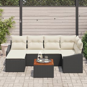Conjunto de Sofá de Jardim de 7 Peças com Almofadas Preto Polirattan A