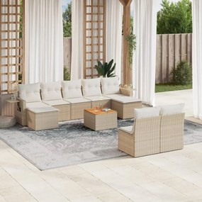 10 pcs conjunto de sofás p/ jardim com almofadões vime PE bege