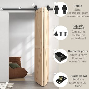 Ferragens para 2 portas de correr dobráveis 152,5 cm (PORTAS NÃO INCLUIDAS) - Kit de calhas para portas de celeiro de correr em aço Preto