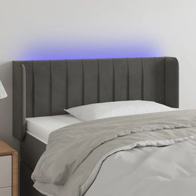 Cabeceira cama c/ luzes LED veludo 83x16x78/88cm cinza-escuro