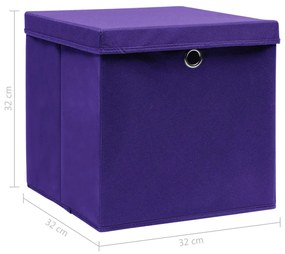 Caixas de arrumação com tampas 10 pcs 32x32x32 cm tecido roxo