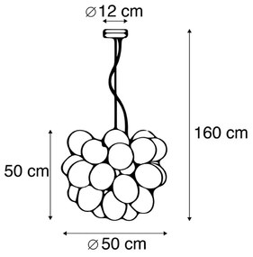 Candeeiro de suspensão Art Déco preto com vidro 8 luzes - Uvas Art Deco