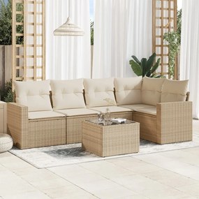 6 pcs conjunto de sofás p/ jardim com almofadões vime PE bege