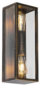 Candeeiro de parede vintage dourado antigo 38 cm 2 luzes IP44 - Charlois Industrial,Clássico / Antigo
