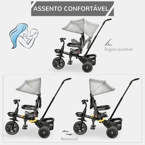 Triciclo Infantil 4 em 1 Bicicleta para Crianças 1-5 Anos com Assento Giratório Capô Ajustável Guidão de Empurre e Apoio para os Pés Dobrável 111,5x52