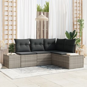 Conjunto de Sofá de Jardim com Almofadas Cinza Claro Vime Sintético