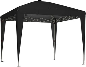 Outsunny Gazebo 3x3 m Dobrável Pop-Up com Altura Ajustável, UV50+ Gazebo de Jardim com Luz Central e USB, Controle Remoto, Bolsa de Transporte, para Exterior, Acampamento, Festas, Preto | Aosom Portugal