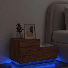 vidaXL Mesa de cabeceira com luzes LED 70x36x40,5 cm carvalho castanho