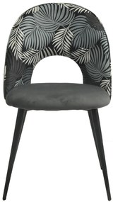 Conjunto 2 Cadeiras Cozinha, sala  ORQUIDEA, metal, tecido veludo cinza com encosto florais combinando