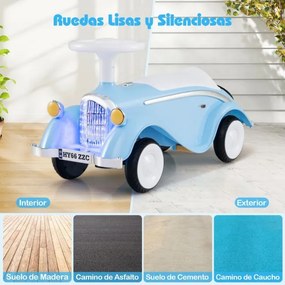 Andarilho montar carro clássico deslizante com volante, buzina, luz LED e espaço de armazenamento sob o assento para crianças de 19 a 36 meses, azul
