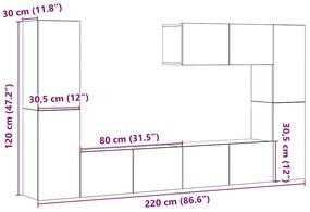 armários de TV montados na parede 7 pcs madeira velha
