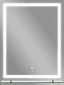 kleankin Espelho de Casa de Banho com Luzes LED 60x80 cm 3 Cores de Luz Brilho Ajustável Prateleira de Vidro Função de Memória Prata | Aosom Portugal