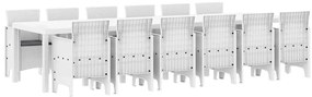 Conjunto de Jantar para Jardim 13 pcs Branco Grande Vime