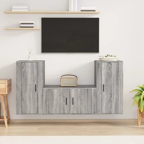 vidaXL Conjunto móveis de TV 3 pcs madeira processada sonoma cinza