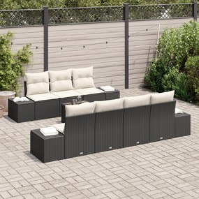 Conjunto de Sofá de Jardim de 8 Peças com Almofadas Preto Rattan Polié