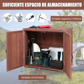 Armário de armazenamento em madeira de abeto para jardim  77x56x72 cm com portas duplas Castanho