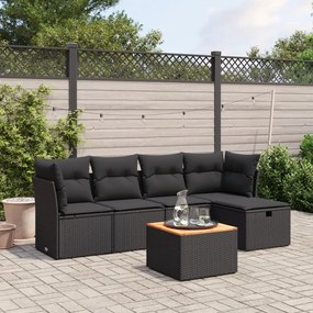 vidaXL 6 pcs conjunto sofás de jardim c/ almofadões vime PE preto
