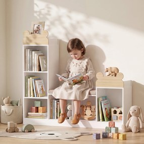 Estante Infantil com Cantinho de Leitura, 121 x 30 x 106 cm, 3 em 1, Branco