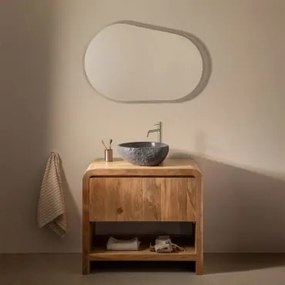 Conjunto De Móvel De Casa De Banho Em Madeira De Acácia Vacry Castanho Acácia & Irregular Em Cimento Preto - Sklum