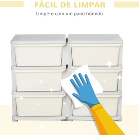 Organizador de Brinquedos com 6 Gavetas para Crianças com Bordas Arredondadas e Pegas 75x37x56,5 cm Creme e Cinza