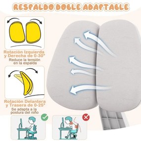 Cadeira de escritório para crianças com encosto duplo ajustável, apoio para os pés, altura e profundidade do assento ajustáveis cinza