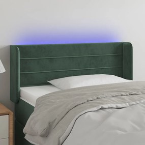 Cabeceira cama c/ luzes LED veludo 103x16x78/88 cm verde-escuro