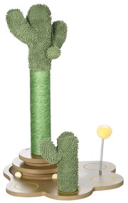 PawHut Arranhador para Gatos Pequenos com Postes de Cacto Torre para Gatos de Chenille com Brinquedos 46x43x60cm Verde