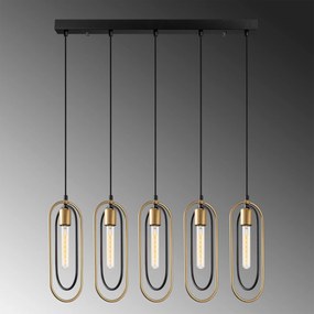 Candeeiro de Teto Cerco – Preto e Dourado – 86 x 8 cm