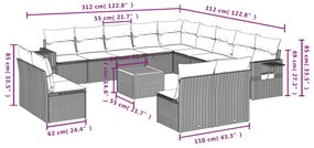 14 pcs conj. sofás jardim c/ almofadões vime PE bege misturado