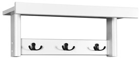 Cabide de parede com 3 ganchos duplos e prateleira moderna para entrada Cozinha de casa de banho de quarto 52 x 16 x 18 cm branco