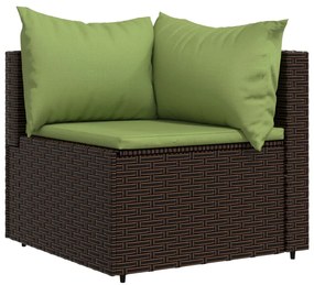 3 pcs conjunto lounge jardim c/ almofadões vime PE castanho