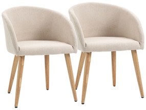 HOMCOM Conjunto de 2 Cadeiras de Sala de Jantar Cozinha Escandinavo Pés de Madeira Assento Encosto Braços Ergonómicos Linho Beg | Aosom Portugal