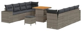 Conjunto de Sofás de Jardim de 11 Peças com Almofadas Cinzento Rattan