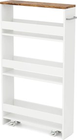 Carrinho de arrumação estreito para cozinha com 4 Estantes Rodas 48 x 13 x 81 cm Branco e Castanho Claro