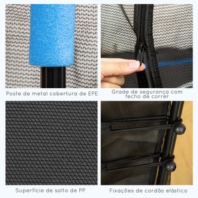 Trampolim para Crianças Cama Elástica Infantil com Rede de Segurança para Interiores e Exteriores Carga 50 kg Ø160x190 cm Azul